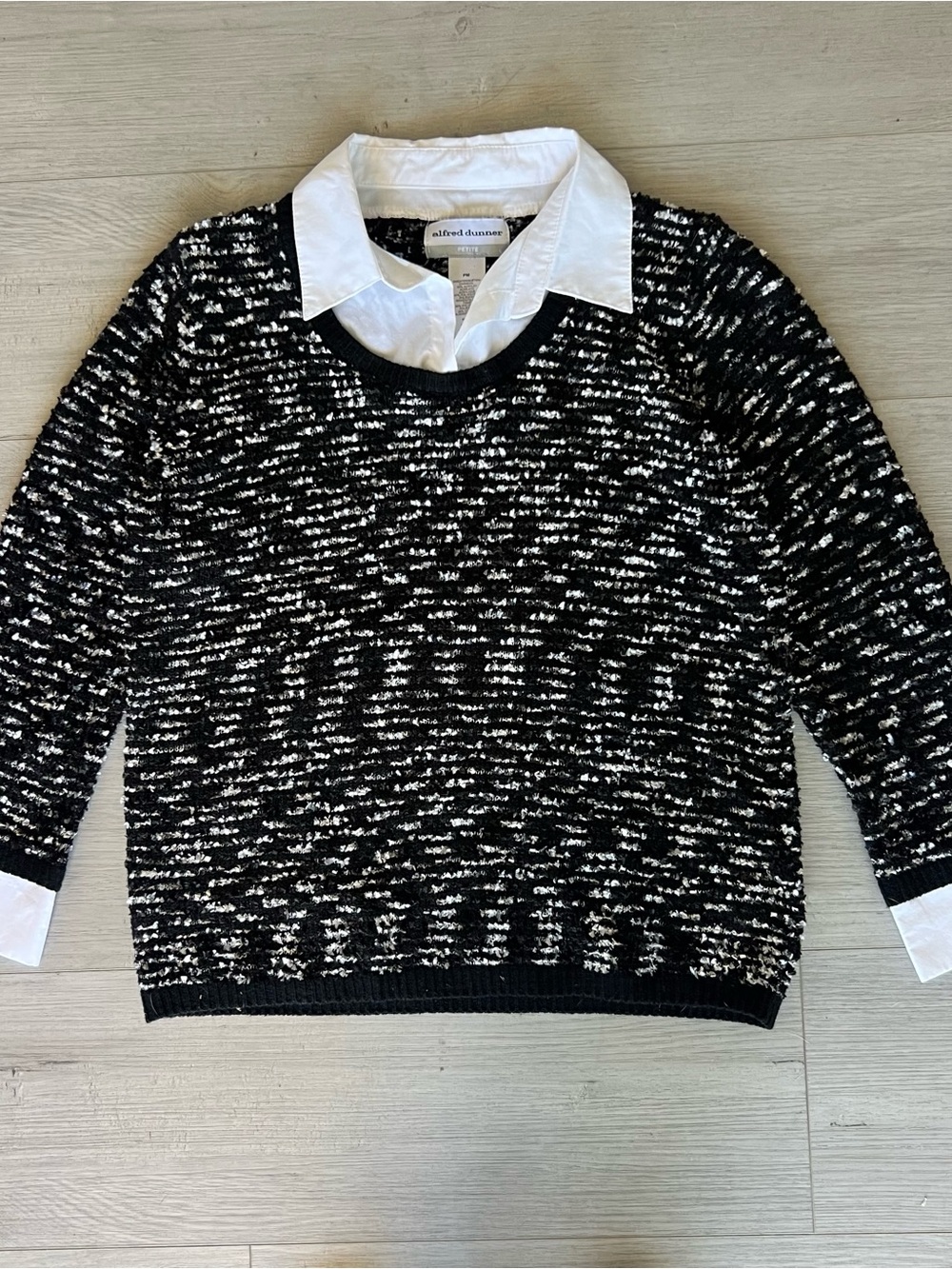 Alfred Dunner Black & White Marled Scoopneck Layered-Look Sweater
